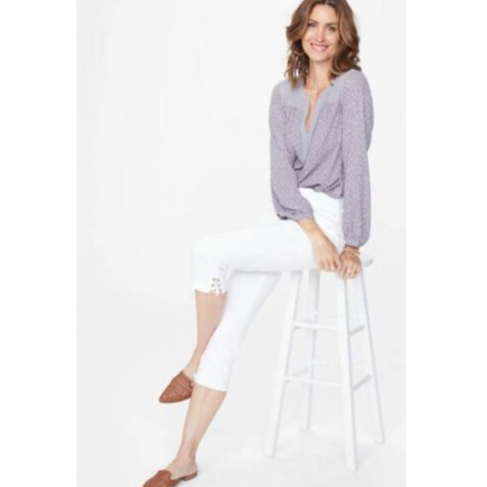 NYDJ Capri Jeans with Lace Up Hem in Optic White